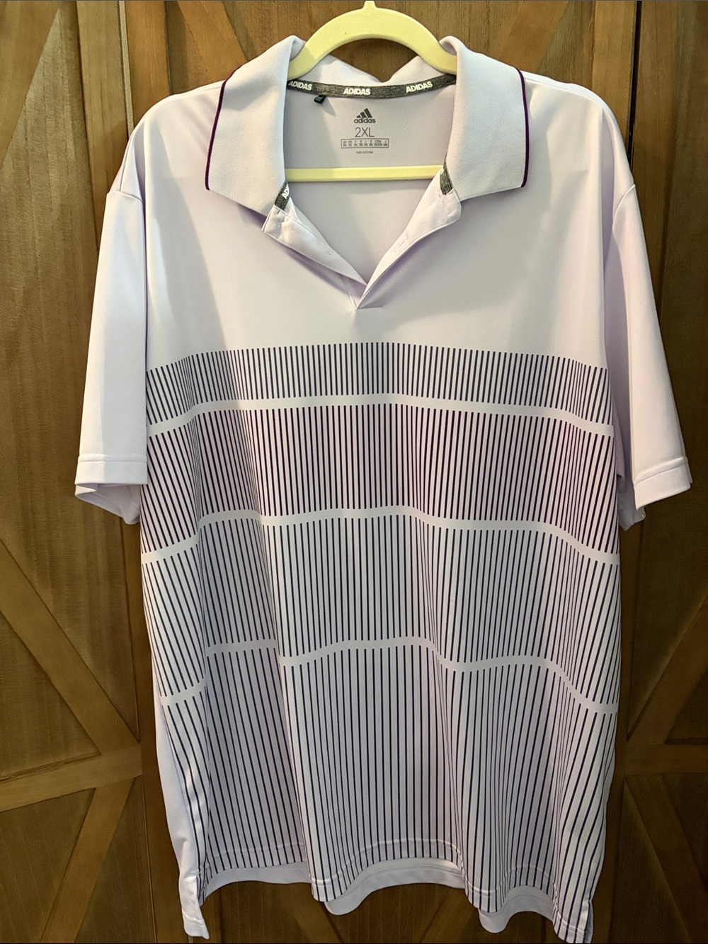 adidas Men’s Lavender Polo with Navy Pinstripe Accents